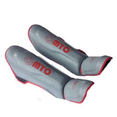 MYO - Shin Guards Grey/Red Leather